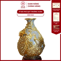 Tỳ Bà Phú Quý Trường Xuân Cao 45cm Đắp Nổi Men Rạn Dát Vàng Cao Cấp Gốm Sứ Bát Tràng - Phúc Lộc Viên Minh