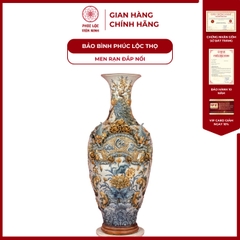 Bảo Bình Phúc Lộc Thọ 1m3 Men Rạn Đắp Nổi Gốm Sứ Bát Tràng - Phúc Lộc Viên Minh