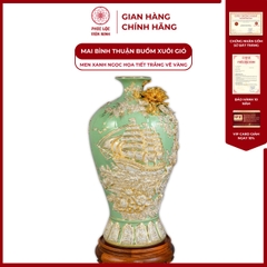 Mai Bình Thuận Buồm Xuôi Gió Men Xanh Ngọc Họa Tiết Trắng Vẽ Vàng Gốm Sứ Bát Tràng - Phúc Lộc Viên Minh