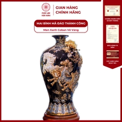 Mai Bình Mã Đáo Thành Công Men Xanh Coban Vẽ Vàng Gốm Sứ Bát Tràng - Phúc Lộc Viên Minh