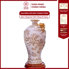 Mai Bình Mã Đáo Thành Công Men Trắng Họa Tiết Trắng Vẽ Vàng Gốm Sứ Bát Tràng - Phúc Lộc Viên Minh