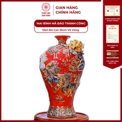 Mai Bình Mã Đáo Thành Công Men Đỏ Cao 35cm Vẽ Vàng Gốm Sứ Bát Tràng - Phúc Lộc Viên Minh