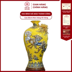 Mai Bình Mã Đáo Thành Công Cao 55cm Men Vàng Vẽ Vàng Gốm Sứ Bát Tràng - Phúc Lộc Viên Minh
