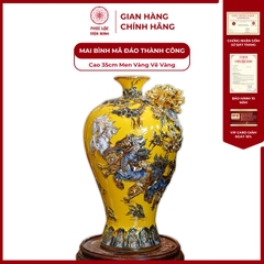 Mai Bình Mã Đáo Thành Công Cao 35cm Men Vàng Vẽ Vàng Gốm Sứ Bát Tràng - Phúc Lộc Viên Minh