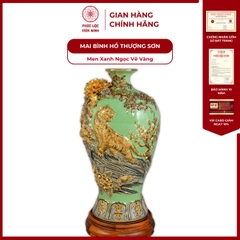 Mai Bình Hổ Thượng Sơn Men Xanh Ngọc Vẽ Vàng Gốm Sứ Bát Tràng - Phúc Lộc Viên Minh