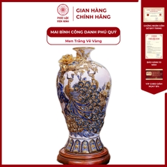 Mai Bình Công Danh Phú Quý Men Trắng Vẽ Vàng Gốm Sứ Bát Tràng - Phúc Lộc Viên Minh