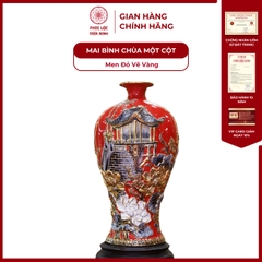 Mai Bình Chùa Một Cột Men Đỏ Vẽ Vàng Gốm Sứ Bát Tràng - Phúc Lộc Viên Minh