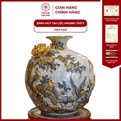 Bình Hút Lộc Tùng Hạc Diên Niên Men Rạn Vẽ Vàng Gốm Sứ Bát Tràng - Phúc Lộc Viên Minh