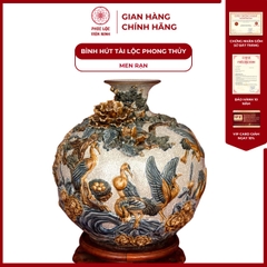 Bình Hút Lộc Tùng Hạc Diên Niên Men Rạn Đắp Nổi Gốm Sứ Bát Tràng - Phúc Lộc Viên Minh