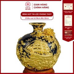 Bình Hút Lộc Thuận Buồm Xuôi Gió Men Xanh Coban Dát Vàng Gốm Sứ Bát Tràng - Phúc Lộc Viên Minh