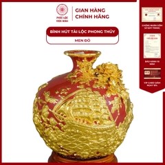 Bình Hút Lộc Thuận Buồm Xuôi Gió Men Đỏ Dát Vàng Gốm Sứ Bát Tràng - Phúc Lộc Viên Minh