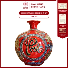 Bình Hút Lộc Phúc Lộc Thọ Men Đỏ Vẽ Vàng Gốm Sứ Bát Tràng - Phúc Lộc Viên Minh