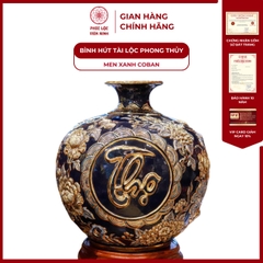 Bình Hút Lộc Phúc Lộc Thọ Liên Hoa Men Xanh Coban Vẽ Vàng Gốm Sứ Bát Tràng - Phúc Lộc Viên Minh