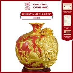 Bình Hút Lộc Phú Quý Trường Xuân Men Đỏ Dát Vàng Gốm Sứ Bát Tràng - Phúc Lộc Viên Minh