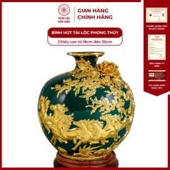 Bình Hút Lộc Mã Đáo Thành Công Men Xanh Lục Bảo Dát Vàng Gốm Sứ Bát Tràng - Phúc Lộc Viên Minh