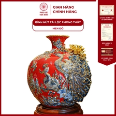 Bình Hút Lộc Công Danh Phú Quý Men Đỏ Họa Tiết Xanh Vẽ Vàng Gốm Sứ Bát Tràng - Phúc Lộc Viên Minh