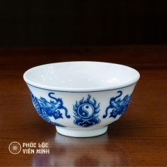 Bát Cúng Họa Tiết Sen/ Rồng Men Lam Gốm Sứ Bát Tràng - Phúc Lộc Viên Minh