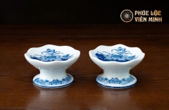 Chân Nến Họa Tiết Sen Men Lam Gốm Sứ Bát Tràng - Phúc Lộc Viên Minh