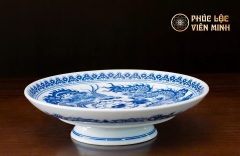 Mâm Bồng Họa Tiết Long Phụng Men Lam Gốm Sứ Bát Tràng - Phúc Lộc Viên Minh