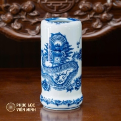 Ống Hương Thờ Họa Tiết Sen Men Lam Gốm Sứ Bát Tràng - Phúc Lộc Viên Minh