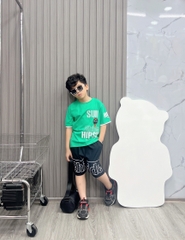 Bộ bé trai cotton in hình Logo siêu nhân (26-42kg)