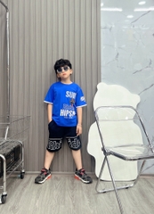Bộ bé trai cotton in hình Logo siêu nhân (26-42kg)
