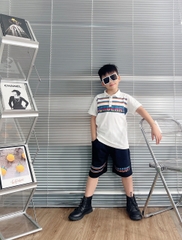 Bộ thun cotton cổ trụ in BBR size cho bé từ 26-38Kg