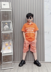 Bộ thun cotton cổ trụ in Chrition Dior cho bé từ 26-38Kg