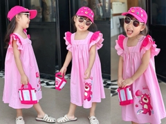 Váy kate thô cánh tiên in hình Gấu Dâu cho bé từ 8-38Kg