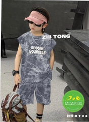 Bộ sát nách cotton bé trai in hình  BLOOM vân đá (10kg-25kg)