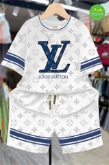 Bộ thun cotton phối sọc tay in LV 39-62Kg