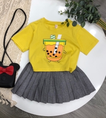 Áo thun cotton  Bé gái in Trà Sữa size cho bé từ 24-38Kg