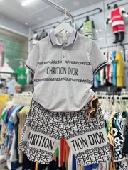 Bộ thun cotton cổ trụ in Chrition Dior size cho bé từ 42-60Kg