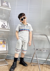 Bộ thun cotton cổ trụ in BBR size cho bé từ 26-38Kg