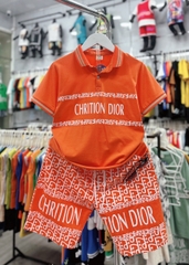 Bộ thun cotton cổ trụ in Chrition Dior size cho bé từ 42-60Kg