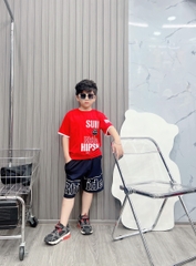 Bộ bé trai cotton in hình Logo siêu nhân (26-42kg)