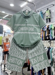 Bộ thun cotton cổ trụ in Chrition Dior size cho bé từ 42-60Kg
