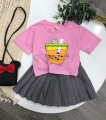 Áo thun cotton  Bé gái in Trà Sữa size cho bé từ 24-38Kg