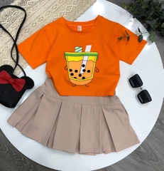 Áo thun cotton  Bé gái in Trà Sữa size cho bé từ 24-38Kg