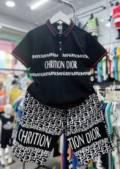 Bộ thun cotton cổ trụ in Chrition Dior size cho bé từ 42-60Kg