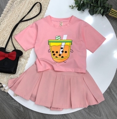 Áo thun cotton  Bé gái in Trà Sữa size cho bé từ 24-38Kg