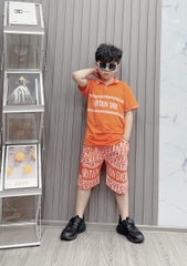Bộ thun cotton cổ trụ in Chrition Dior cho bé từ 26-38Kg