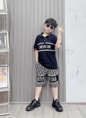 Bộ thun cotton cổ trụ in Chrition Dior size cho bé từ 42-60Kg
