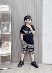 Bộ thun cotton cổ trụ in Chrition Dior size cho bé từ 42-60Kg