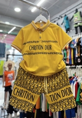 Bộ thun cotton cổ trụ in Chrition Dior size cho bé từ 42-60Kg