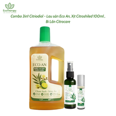 Combo 3in1 Citriodiol - Lau sàn Eco An 1000ml, Xịt Citroshiled 50ml , Bi Lăn Citrocare 9ml Thiên Nhiên An Toàn
