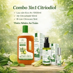 Combo 3in1 Citriodiol - Lau sàn Eco An 1000ml, Xịt Citroshiled 50ml , Bi Lăn Citrocare 9ml Thiên Nhiên An Toàn