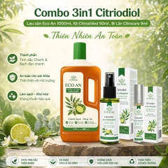 Combo 3in1 Citriodiol - Lau sàn Eco An 1000ml, Xịt Citroshiled 50ml , Bi Lăn Citrocare 9ml Thiên Nhiên An Toàn