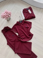 SET POLO ĐỎ XẾP LI EO QUẦN ỐNG RỘNG NỮ SẴN (SALE 140k)