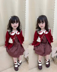 SET VÁY CARDIGAN ĐỎ TIỂU THƯ DÀI BÉ GÁI
